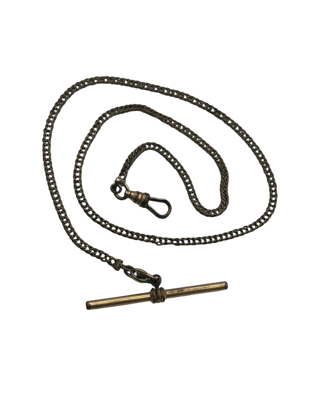 Victorian gold tone Albert pocket watch chain w dog clip & t bar vintage
